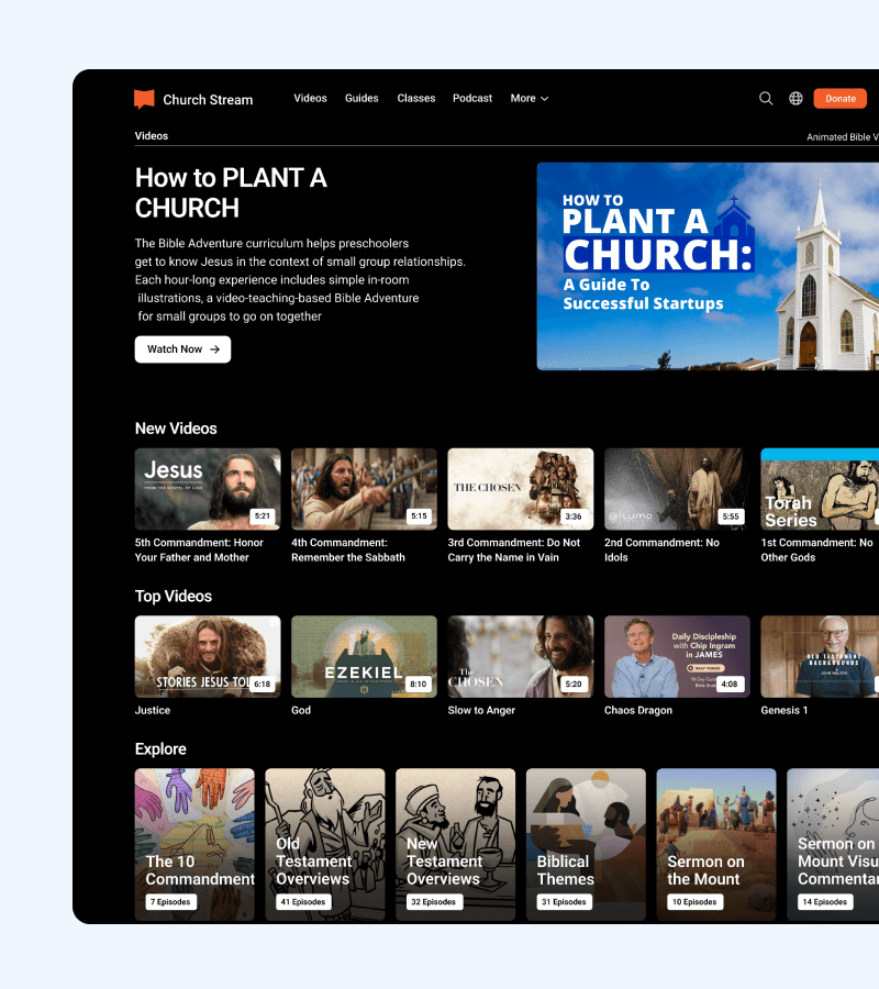 Faith streaming service with a live service and sermon archive