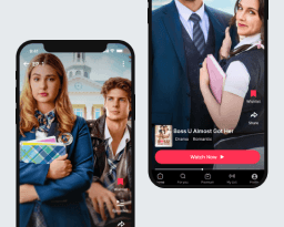 Vertical micro-drama episodes on two phones in the Innocrux Micro-Drama App